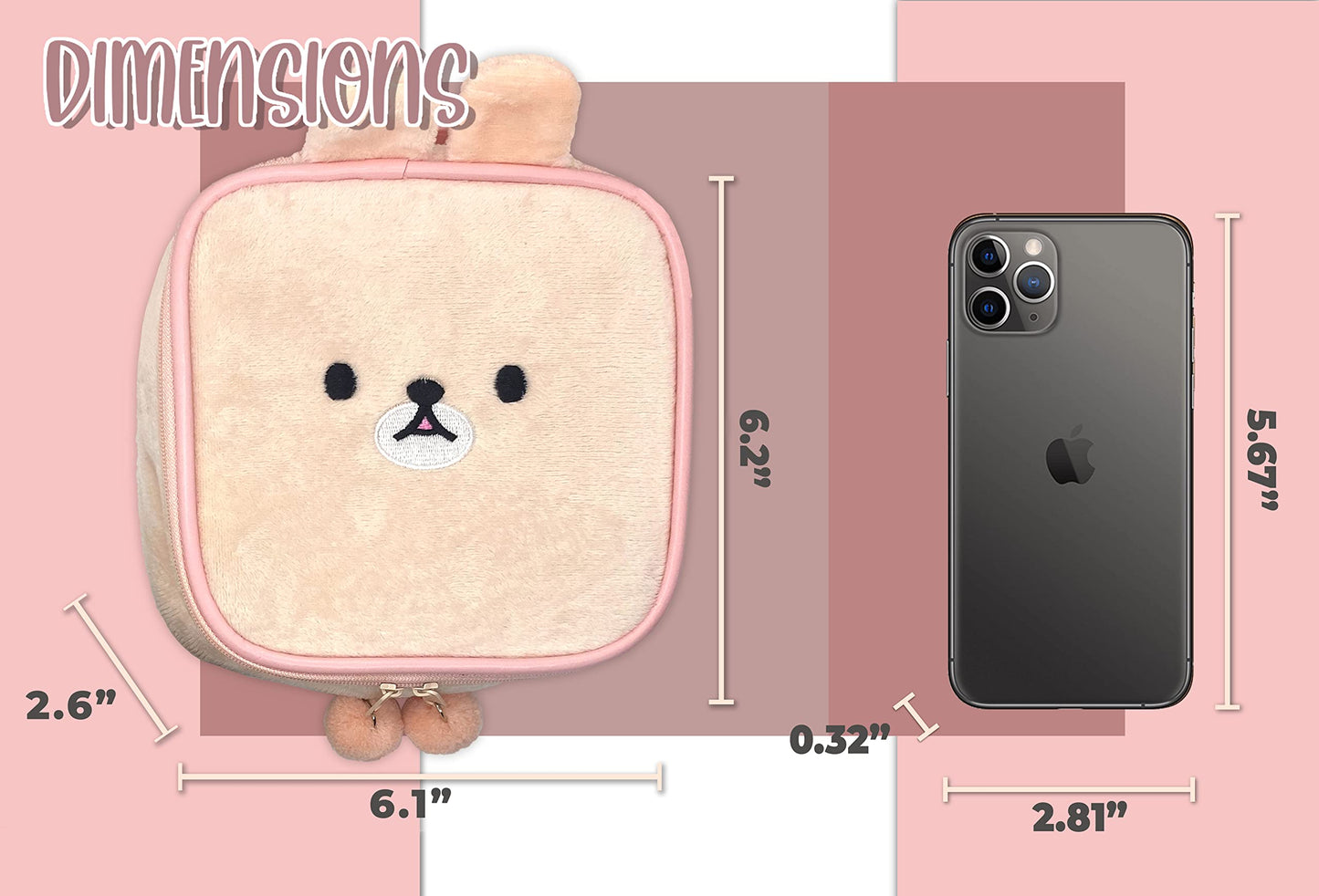 Cute Kawaii Plush Makeup/Cosmetic Pouch, With Inner Pocket and Handle and Zipper Closure for Convenient Travel and Portability, Soft Velvet Texture