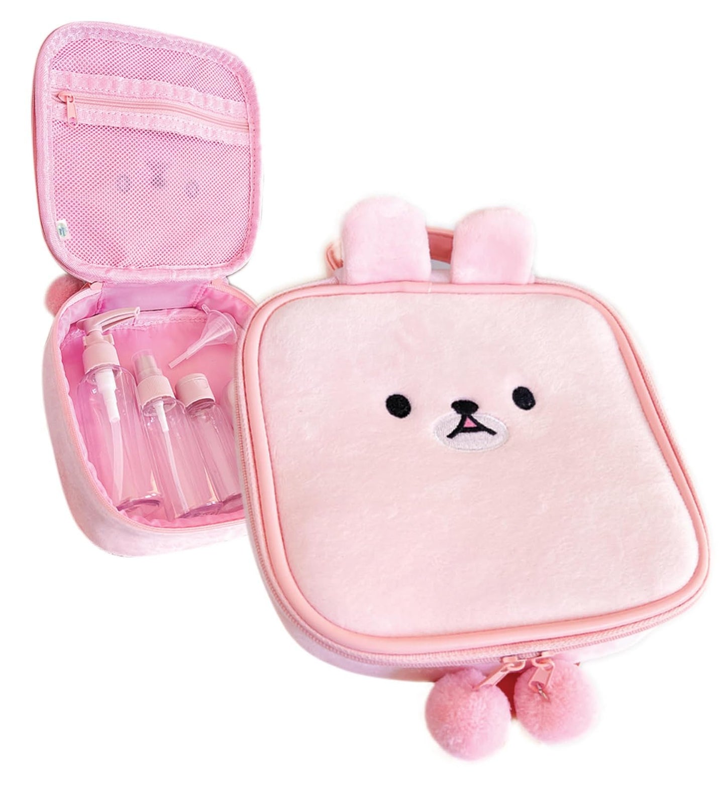 Cute Kawaii Plush Makeup/Cosmetic Pouch, With Inner Pocket and Handle and Zipper Closure for Convenient Travel and Portability, Soft Velvet Texture