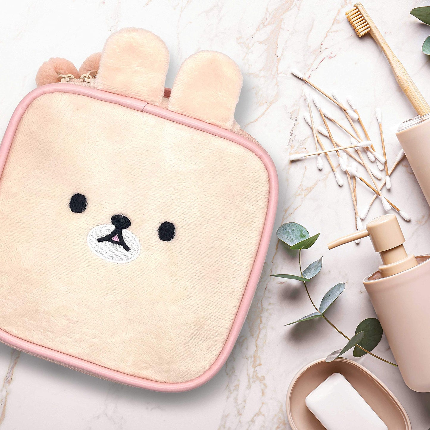 Cute Kawaii Plush Makeup/Cosmetic Pouch, With Inner Pocket and Handle and Zipper Closure for Convenient Travel and Portability, Soft Velvet Texture