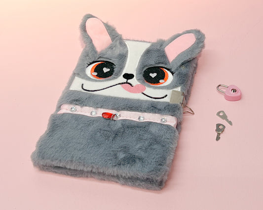 Furry Frenchie Lined Notebook with Lock & Key